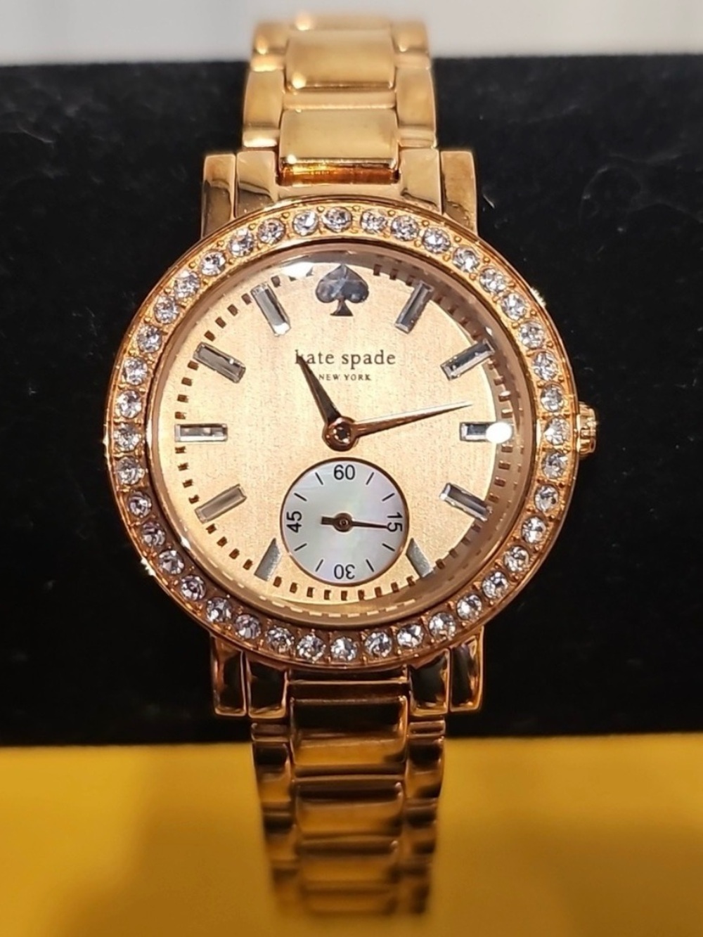 Kate Spade NY Gramercy Rose Goldtone Pave Crystal Watch EUC